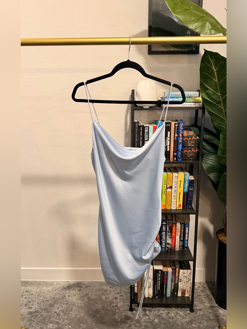 Topshop Side Ruched Cowl Neck Satin Mini Dress in Light Blue - Size 8